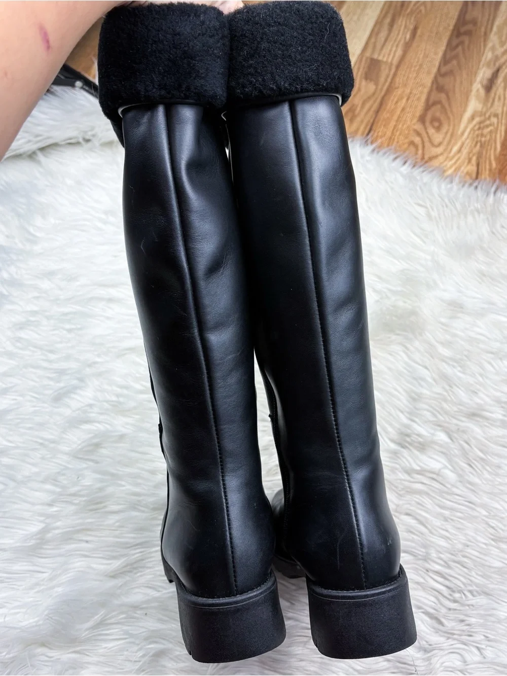 Canada Shearling Fleece Sherpa Lined Waterproof Leather Tall Winter Boots Black
